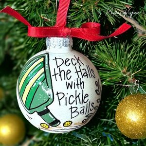 Deck the Halls with Pickle Balls Christmas Ornament, Hand-Painted & Personalized